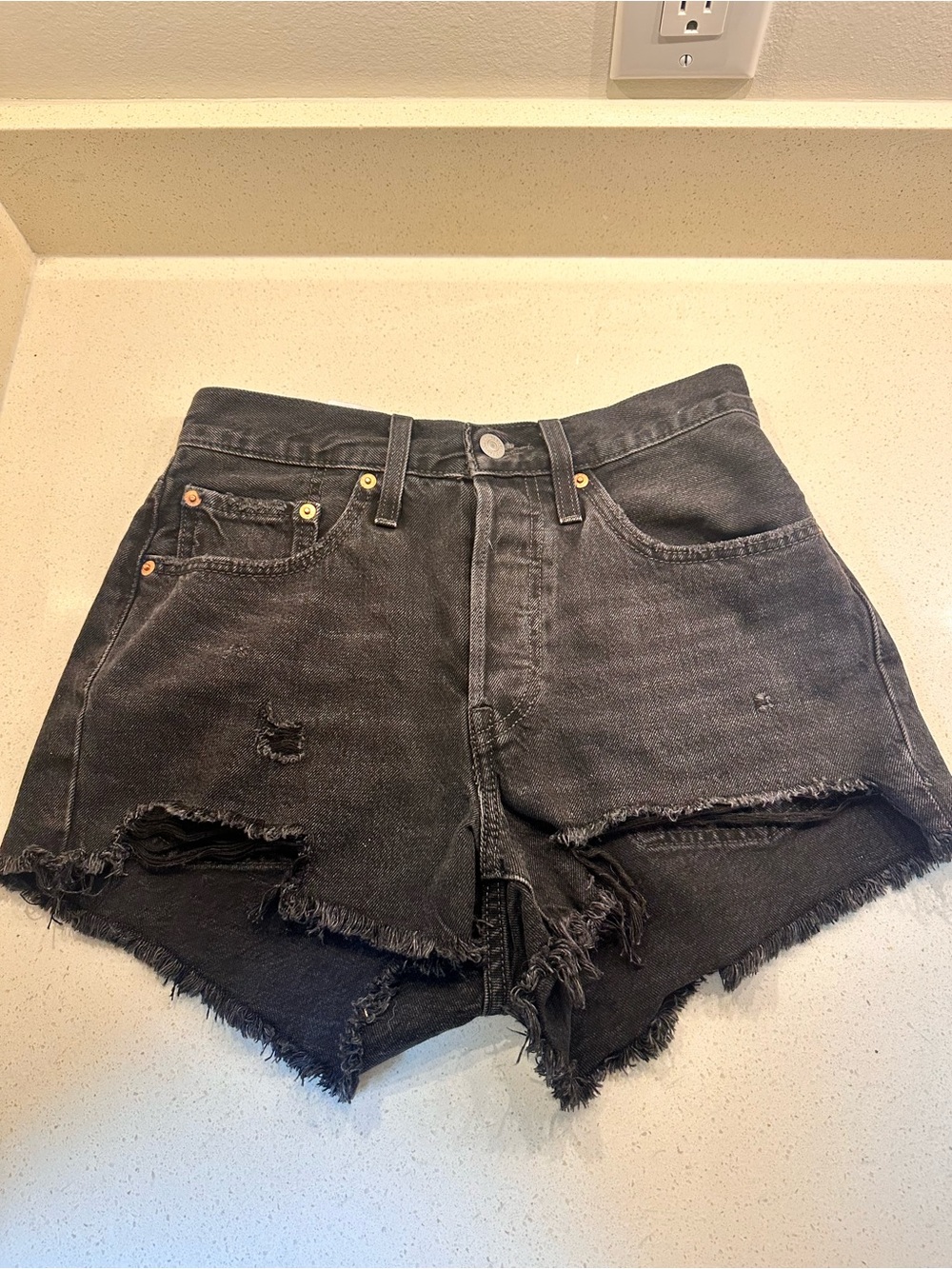 Levi's Black Distressed Cutoff Denim Shorts